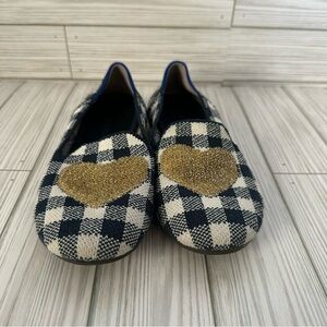 Rothy's Navy Blue Kids Loafers, Gingham Heart